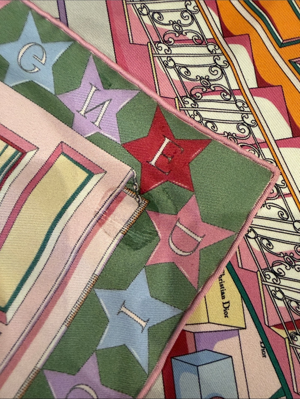 Dior Pink, Green and Yellow Illustrated Silk Scarf - Picture 6 of 9